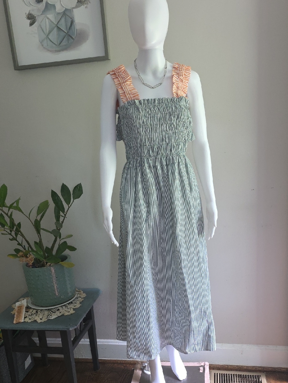 Topshop Green and Peach Striped Maxi Dress
